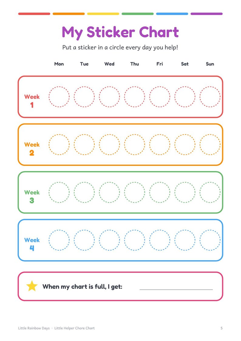 Toddler Chore Chart Printable, Picture Job List, Sticker Reward Tracker ...