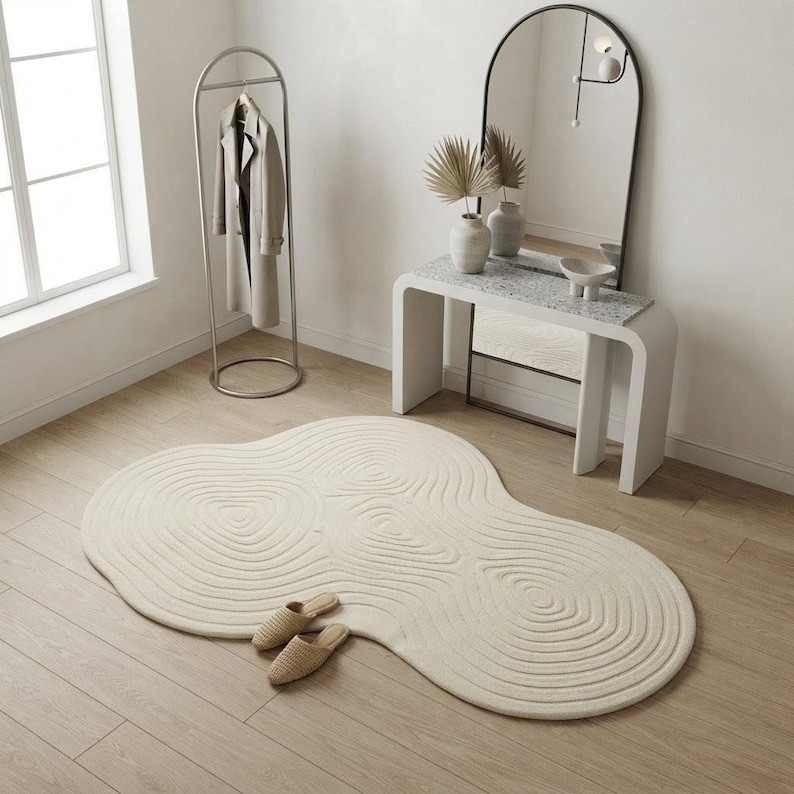 Organic Pastel Rug Texture Ivory Abstract Rug, Organic Shape Rug, Modern Area Rug, Hand Tufted ...
