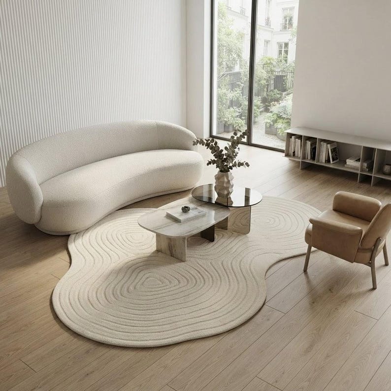 Organic Pastel Rug Texture Ivory Abstract Rug, Organic Shape Rug, Modern Area Rug, Hand Tufted ...