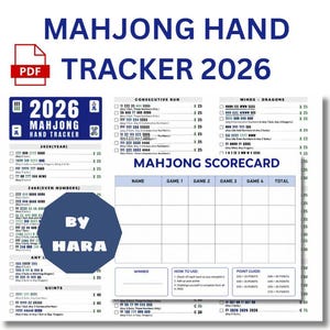 Mahjong-Hand-Tracker & Scoreboard 2026 zum Ausdrucken, Mahjong-Scoresheet, Mahjong-Hand-Referenzkarte, Mahjong-Spiel-Tracker 2026, Digitaler Download