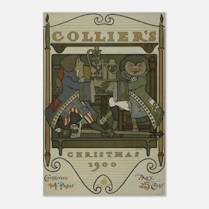 May include: A vintage Collier's Christmas 1900 magazine cover illustration featuring two figures in historical attire seated at a table with a pitcher. The text reads Collier's, Christmas 1900, Containing 44 Pages, and Price 25 Cents.