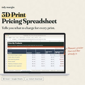 3D Print Pricing Calculator Spreadsheet | Excel & Google Sheets