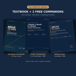 Può includere: Un pacchetto digitale con tre documenti blu scuro intitolati Argue to Win. Il set include un libro di testo di 100 pagine, un documento con piani di studio da 1, 2 e 3 mesi e un pacchetto bonus di cinque stampabili per la scrittura LSAT.