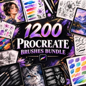 Bundel met 1200 Procreate-penselen, digitale kunsttoolkit (digitale download)