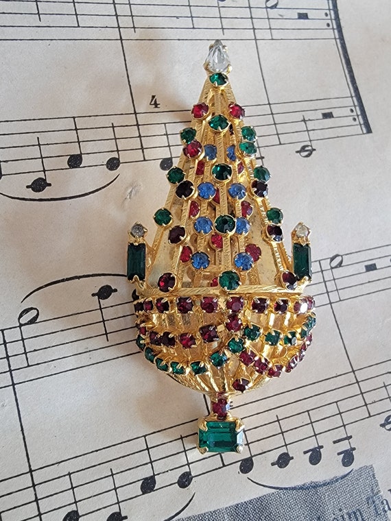 Vintage Christmas Tree Pin, Signed Joseph Warner