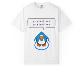 T-shirt Club Penguin personnalisé avec texte et illustration de pingouin bleu