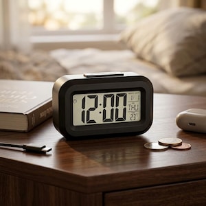 Mini Digital Alarm Clock with Countdown Timer, Temperature Date Display, Snooze Night Light Kids Student Desk Clock for Bedroom Study