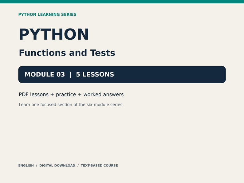 Python-modul 3: Funktioner och tester - 5 lektioner, PDF-arbetsbok och övningskod bild 1