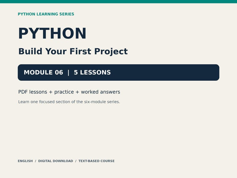 Python-modul 6: Bygg ditt första projekt - 5 lektioner, PDF-arbetsbok och övningskod bild 1