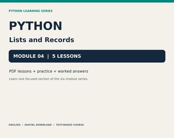 Python-modul 4: Listor och poster - 5 lektioner, PDF-arbetsbok och övningskod