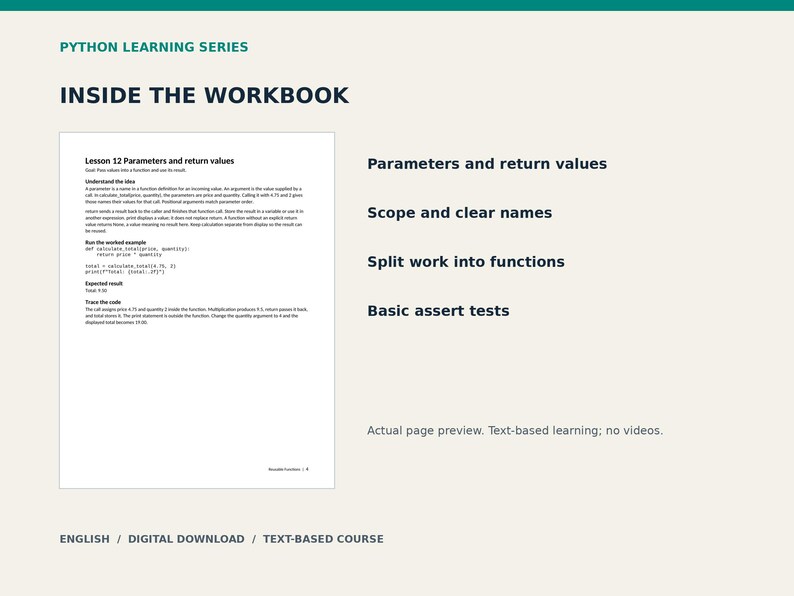 Python-modul 3: Funktioner och tester - 5 lektioner, PDF-arbetsbok och övningskod bild 3