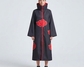 Akatsuki-Umhang-Kostüm – Cosplay-Outfit-Set „Schwarze & Rote Wolken“ (Stirnband, Ring)