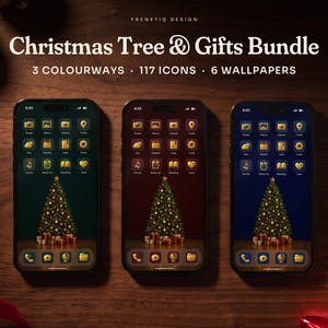 Christmas Bundle 3 Colors Tree Phone Wallpaper & App Icons, 117 Icons 6 Wallpapers iPhone Android