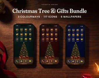 Christmas Bundle 3 Colors Tree Phone Wallpaper & App Icons, 117 Icons 6 Wallpapers iPhone Android
