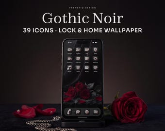 Gothic Black Noir Phone Wallpaper & App Icons, 39 Icons 2 Wallpapers iPhone Android