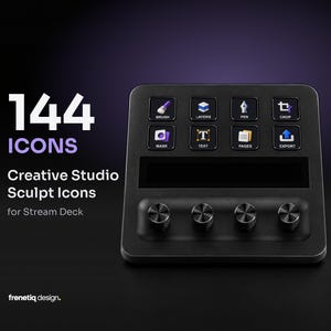 Stream Deck Icon Pack – Creative Studio Sculpt, 144 Soft 3D Icons, English, Italian & No Text