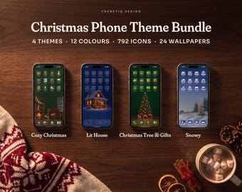Christmas Bundle 4 Themes Phone Wallpaper & App Icons, 792 Icons 24 Wallpapers iPhone Android