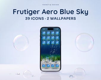 Frutiger Aero Blue Sky Phone Wallpaper & App Icons, 39 Icons 2 Wallpapers iPhone Android