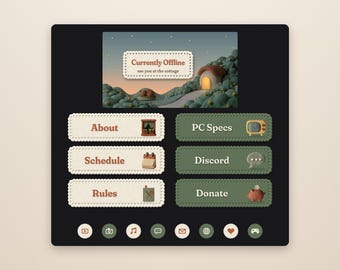 Cottagecore Stream Panels, 40 Cozy Channel Panels with Social Icons and Offline Screens, Oat and Sage Streamer Aesthetic