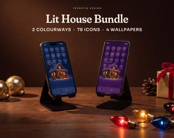 Christmas Lit House Bundle Phone Wallpaper & App Icons, 78 Icons 4 Wallpapers iPhone Android