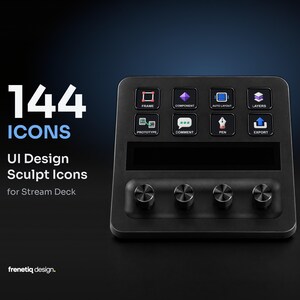 Stream Deck Icon Pack – UI Design Sculpt, 144 Soft 3D Icons, English, Italian & No Text