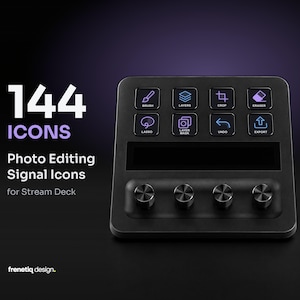 Stream Deck Icon Pack – Photo Editing Signal, 144 Duotone Outline Icons, English, Italian & No Text