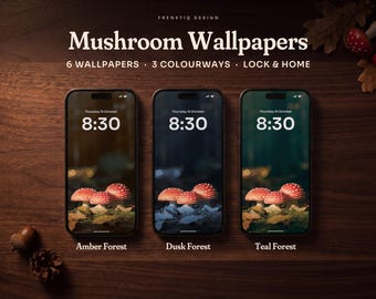 Mushroom Phone Wallpaper Pack, 6 Wallpapers 3 Moods Lock and Home Screen for iPhone and Android, Dark Forest Goblincore, Digital Download