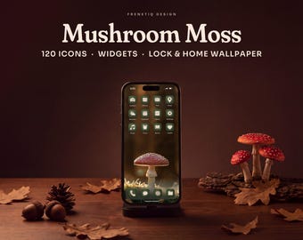 Mushroom Moss Green Cottagecore Phone Wallpaper & App Icons, 120 Icons 2 Wallpapers iPhone Android