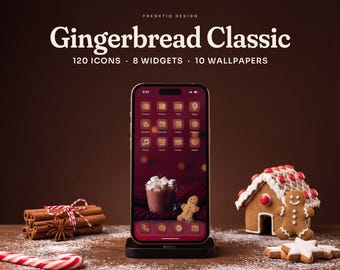 Christmas Gingerbread Red Phone Wallpaper & App Icons, 120 Icons 10 Wallpapers iPhone Android