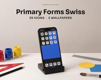 Bauhaus White Blue Swiss Phone Wallpaper & App Icons, 39 Icons 2 Wallpapers iPhone Android