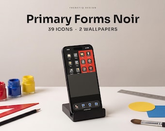 Bauhaus Black Charcoal Noir Phone Wallpaper & App Icons, 39 Icons 2 Wallpapers iPhone Android