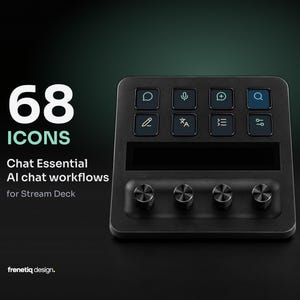 Stream Deck Icon Pack – Chat Essential, 68 AI Workflow Icons, Mint & Lavender on Dark