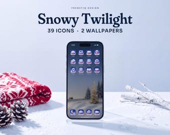 Christmas Twilight Blue Snowy Phone Wallpaper & App Icons, 39 Icons 2 Wallpapers iPhone Android