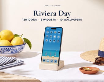 Old Money Riviera Day Sky Blue Phone Wallpaper & App Icons, 120 Icons 10 Wallpapers iPhone Android