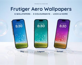Frutiger Aero Phone Wallpaper Pack, 6 Wallpapers 3 Colors Lock and Home Screen for iPhone and Android, Y2K Bubble Sky, Digital Download
