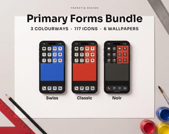 Bauhaus Bundle 3 Colors Phone Wallpaper & App Icons, 117 Icons 6 Wallpapers iPhone Android