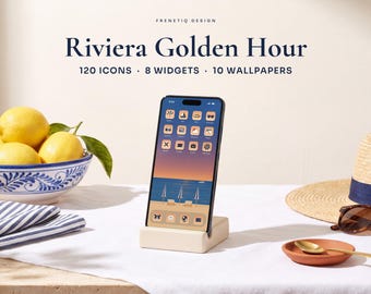Old Money Riviera Golden Hour Phone Wallpaper & App Icons, 120 Icons 10 Wallpapers iPhone Android