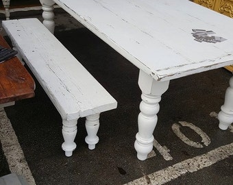 Fixer Upper Style 7 ft  Distressed Crispy White Farmhouse Table...Chunky Legs