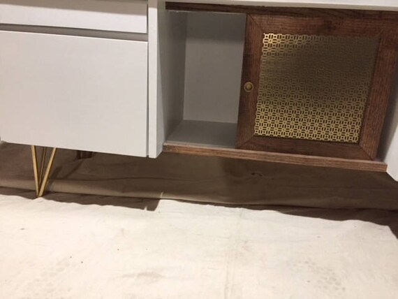 Super Sleek White Mid Century Credenza W Gold Hairpin Legs Etsy