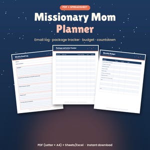 Missionary Mom Planner Printable and Spreadsheet, Weekly Email Log, Package Tracker, Budget and Countdown for Missionary Parents