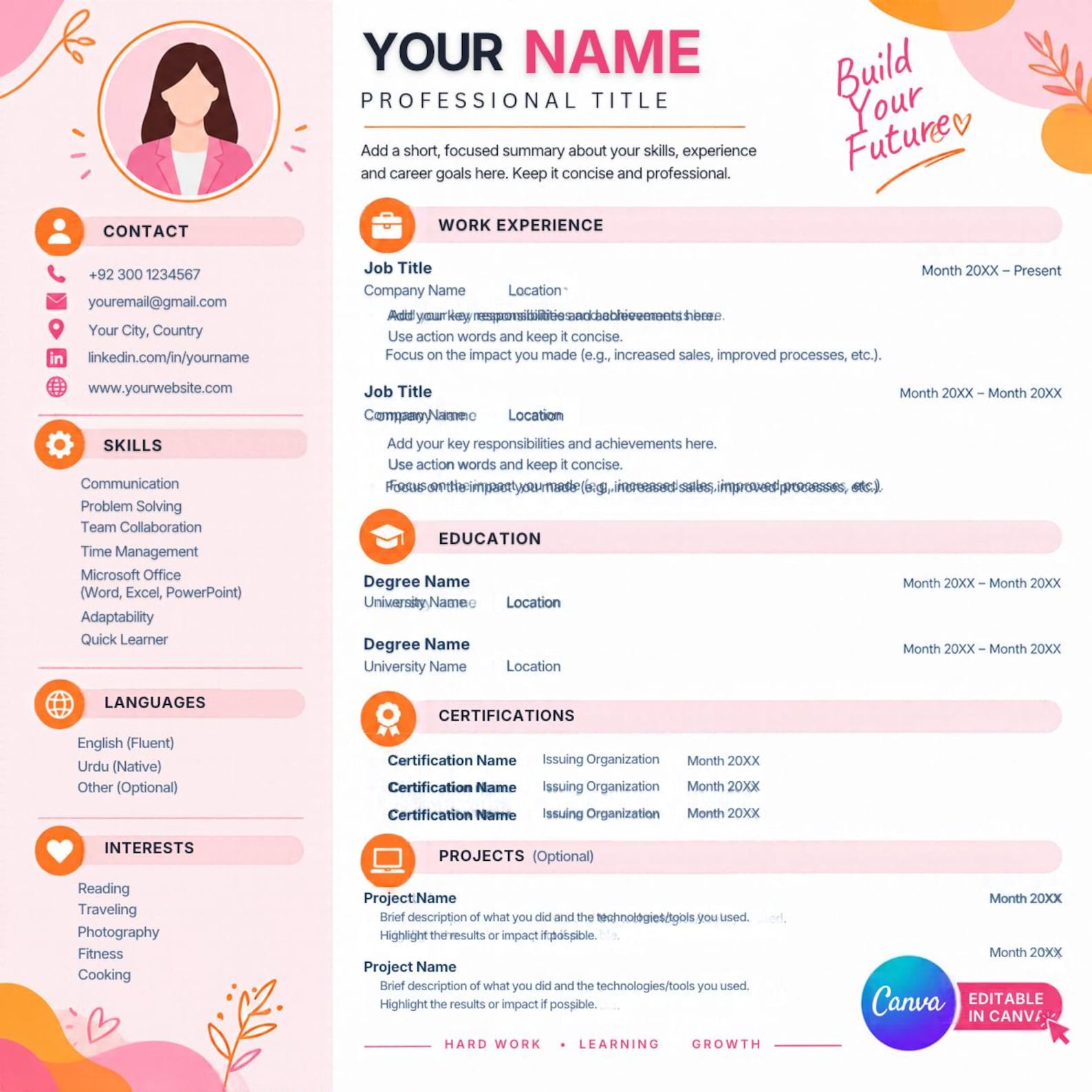 Cv Layput Examples ATS Friendly Resume Template, Professional CV Template for Word ...