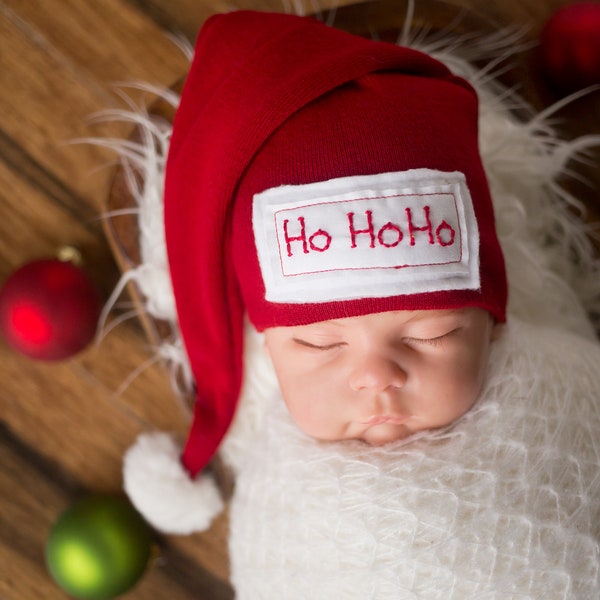 Newborn Christmas Hat, Newborn Santa Hat, Newborn Photo Prop, Red Newborn Christmas Hat with Pom Pom, Baby Shower Gift, Newborn Hospital Hat