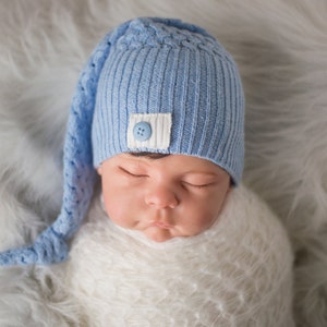 Blue Newborn Hat, Newborn Boy Hat, Baby Shower Gift, Newborn Sleepy Cap, Newborn Photography Prop, Blue Baby Hat, Newborn Hospital Hat, RTS image 1