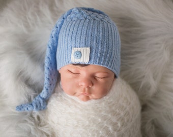 Blue Newborn Hat, Newborn Boy Hat, Baby Shower Gift, Newborn Sleepy Cap, Newborn Photography Prop, Blue Baby Hat, Newborn Hospital Hat, RTS