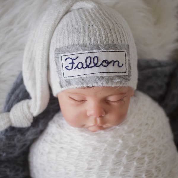 Newborn Name Hat, Personalized Sleepy Cap, Baby Shower Gift, Newborn Photo Prop, Photographer Gift, Monogrammed Newborn Hat, White Baby Hat