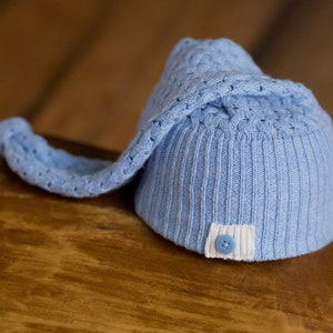 Blue Newborn Hat, Newborn Boy Hat, Baby Shower Gift, Newborn Sleepy Cap, Newborn Photography Prop, Blue Baby Hat, Newborn Hospital Hat, RTS image 2