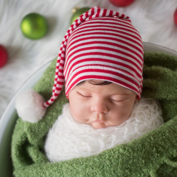 Newborn Santa Hat, Red and White Striped Hat, Newborn Christmas Hat, Candy Cane Striped Hat, Newborn Photo Prop, Baby Shower Gift, Baby Hat