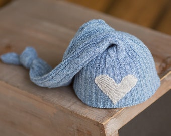 Blue Newborn Hat, Newborn Hat with Heart, Blue Sleepy Cap, Newborn Sleepy Cap, Newborn Photography Prop, Upcycled Newborn Hat, Baby Shower