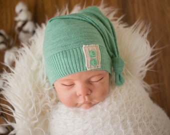 Newborn Sleepy Hat, Green Newborn Sleepy Cap, Newborn Photo Prop, Newborn Hats, Mint Green Newborn Hat, Newborn Boy Hat, Baby Shower Gift