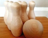 Maple Wooden Bowling Set - Includes Ball and 6 Pins - Organic Natural Sensory Toy - Waldorf Learning Toys
